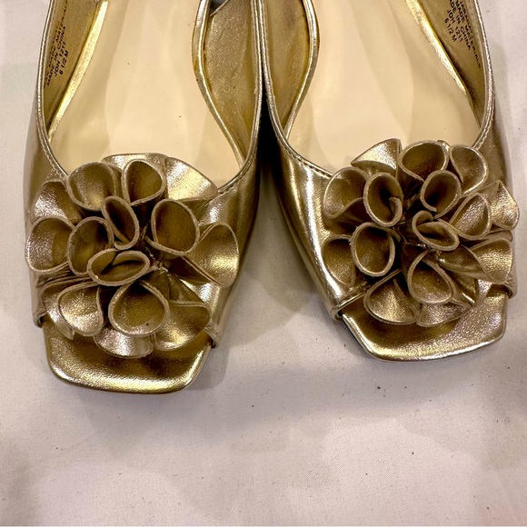 AK Anne Klien Iflex Metallic Gold OpenToe Slingback Flats FlowerToe Shoes Sz 6.5 - Picture 4 of 10